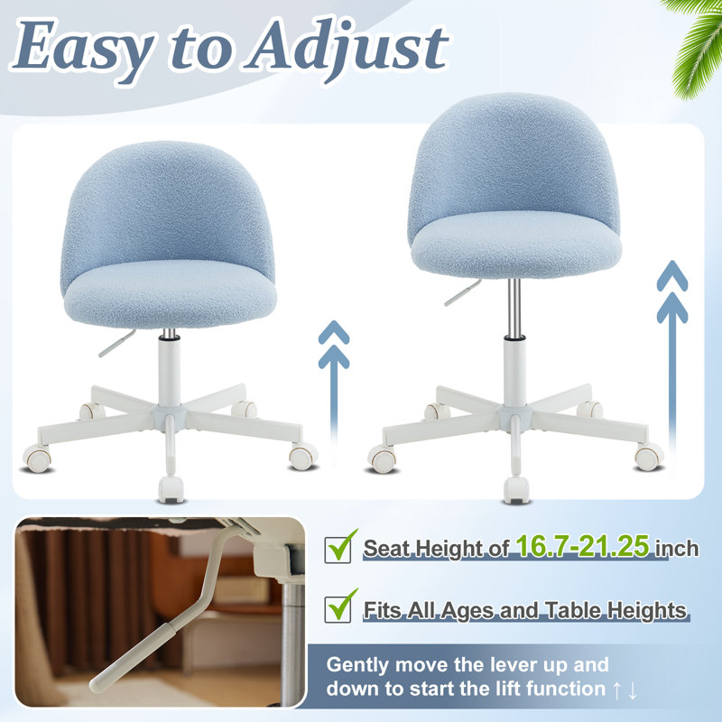Petit fauteuil de bureau ergonomique en molleton Modern Teddy, Bleu clair