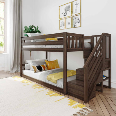 Jerene Twin over Twin Solid Wood Slat Low Bunk Bed