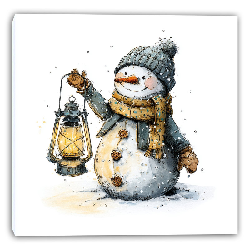 «Lantern Keeper Snowman», art mural sur toile tendue, H 30 po x l 30 po