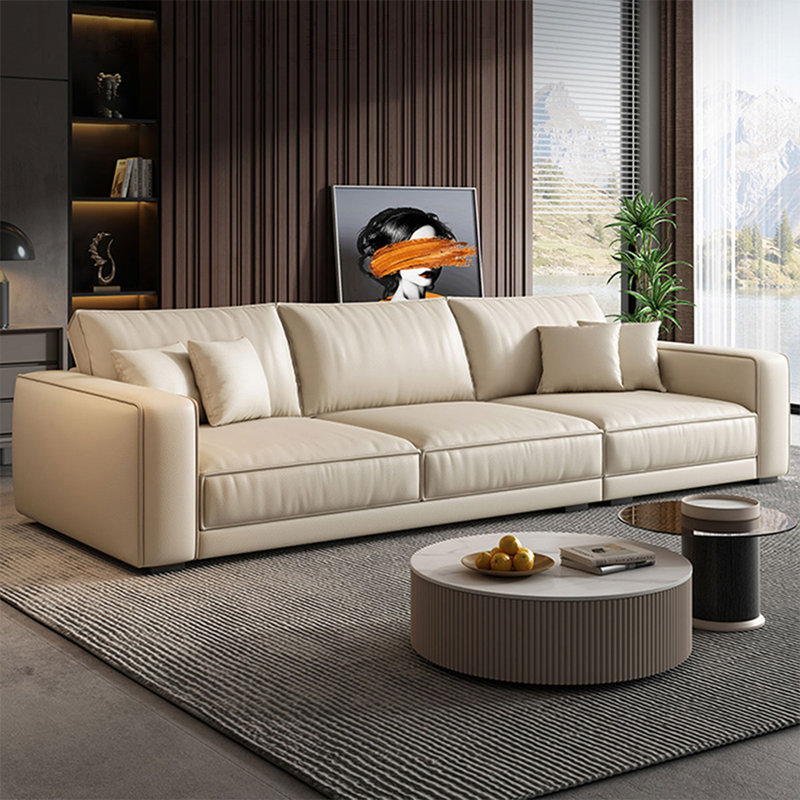 Canapé modulaire beige en cuir véritable