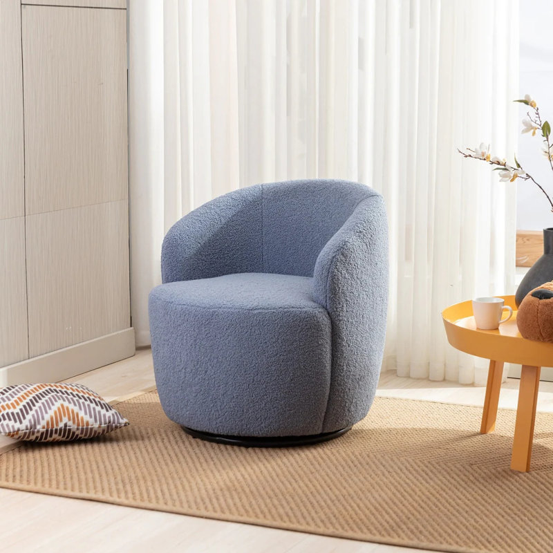 Swivel Accent Armchair Barrel Chair With Powder Coating Metal Ring, Teddy Light Blue