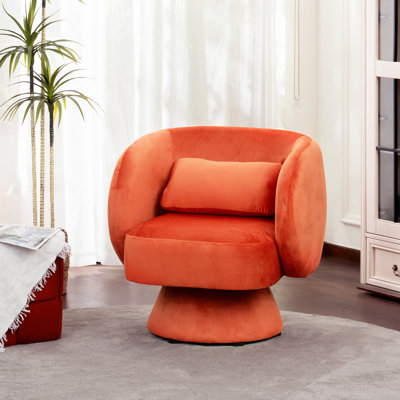 Upholstered Swivel Barrel Chair, Accent Round Chairs For Living Room, Bedroom
