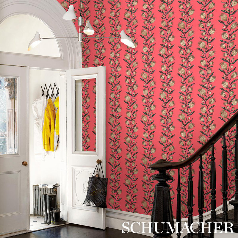 Schumacher x Marian Mcevoy Thistle Vine Wallpaper, Red/Gold