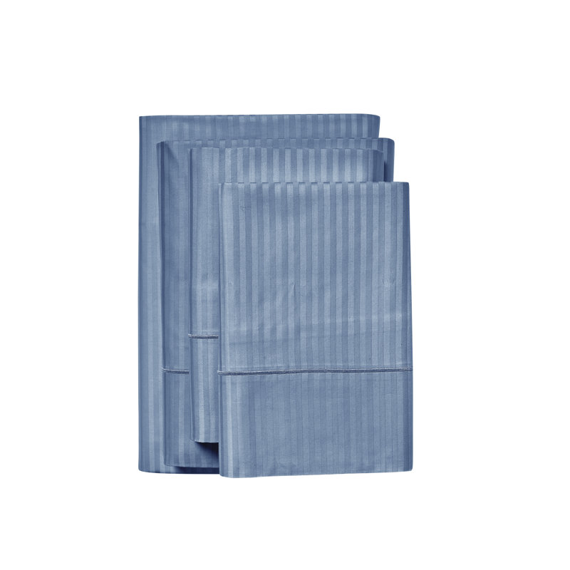 Classic Blue Cotton Damask Stripe Full Sheet Set