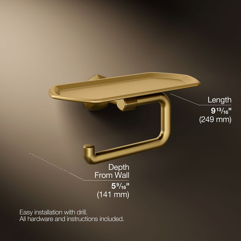 Occasion Toilet Paper Holder With Tray, Gold