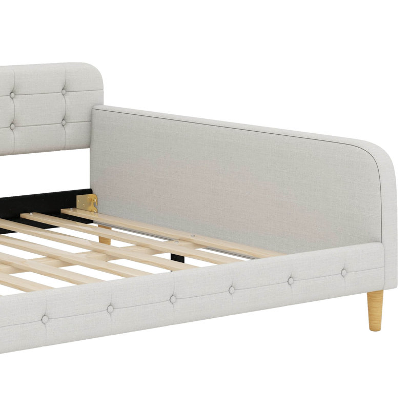 Lit de jour enveloppé dans un tissu d'ameublement et reposant sur des pieds robustes, Grand lit, Beige