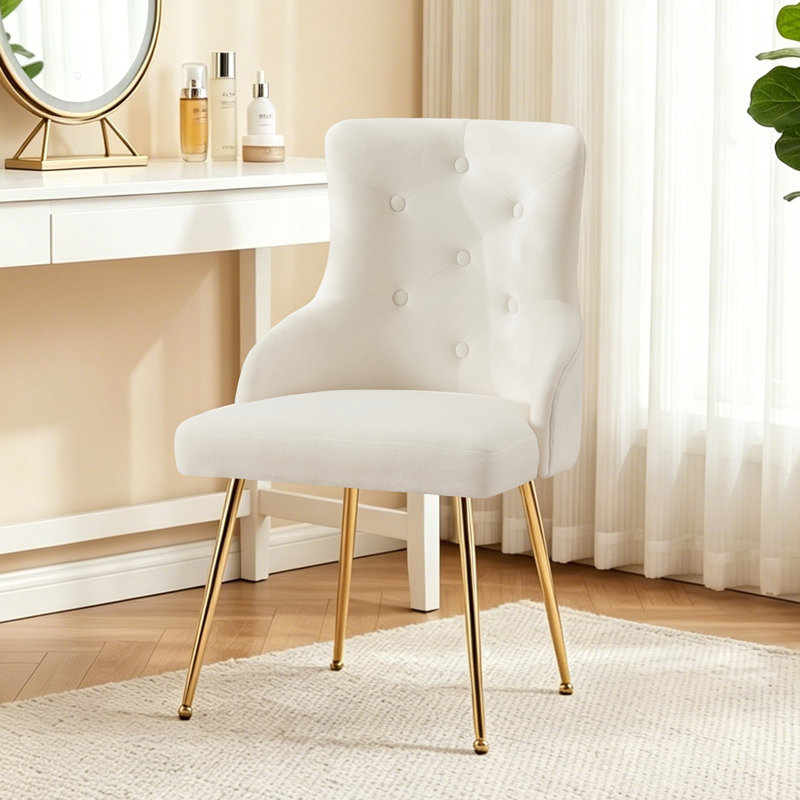 Chaise de salle à manger rembourrée Dorsi, Doré, Blanc