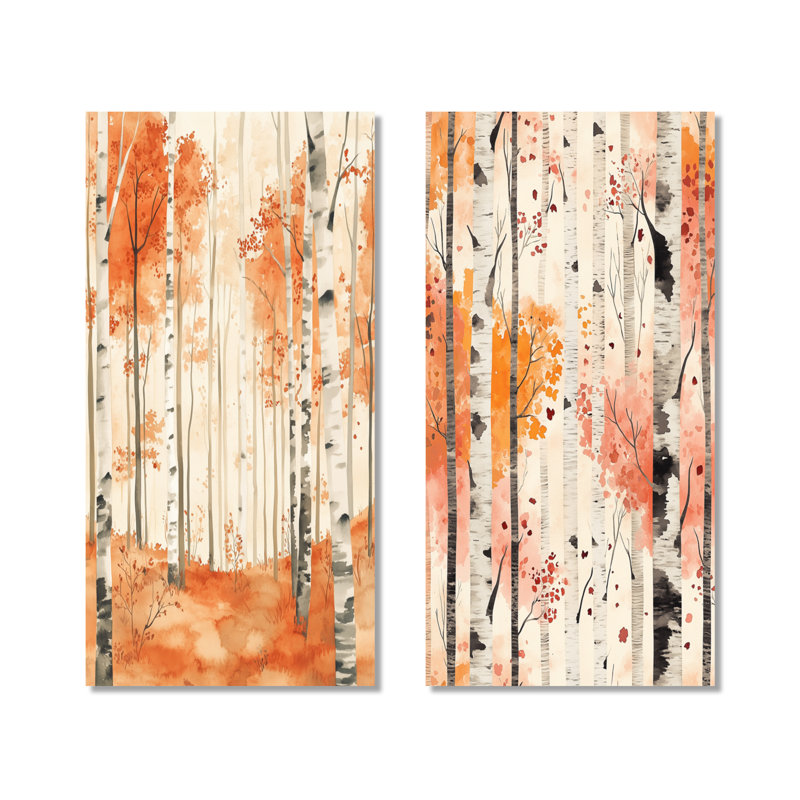 Forêt de bouleaux ambrés I - Ensemble de 2 impressions sur toile représentant un bouleau, 40" H x 40" W, Wrapped Canvas