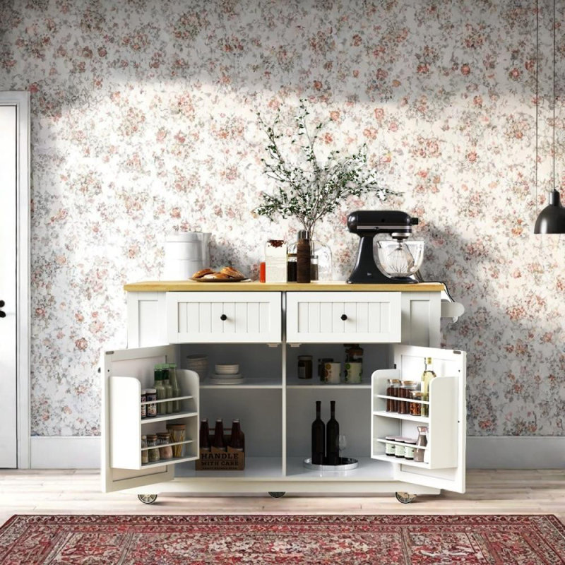 Kitchen Island with Drop Leaf, White