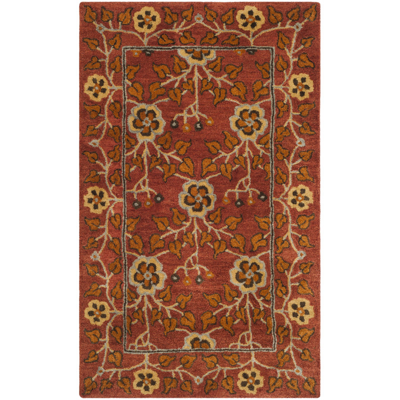 Tapis oriental rouge en laine touffeté à la main Cranmore, Rectangle 5 pi x 8 pi