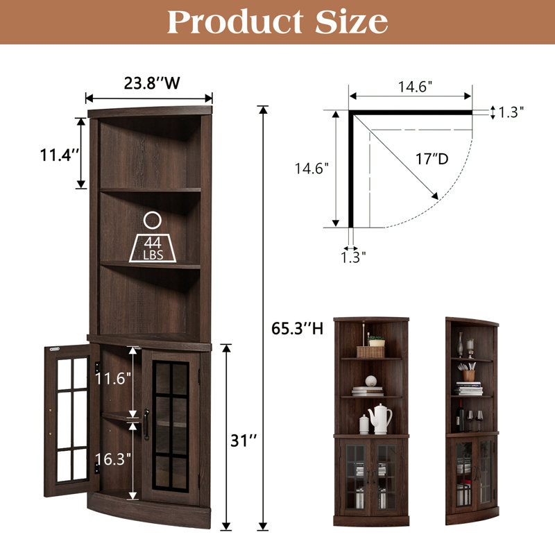Armoney 65.3" H x 23.8" W 5 Tier Corner Storage Bookcase, Espresso, Espresso