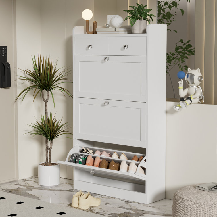 Shoe Cabinet with 3 Flip-out Drawers And Diamond Handles