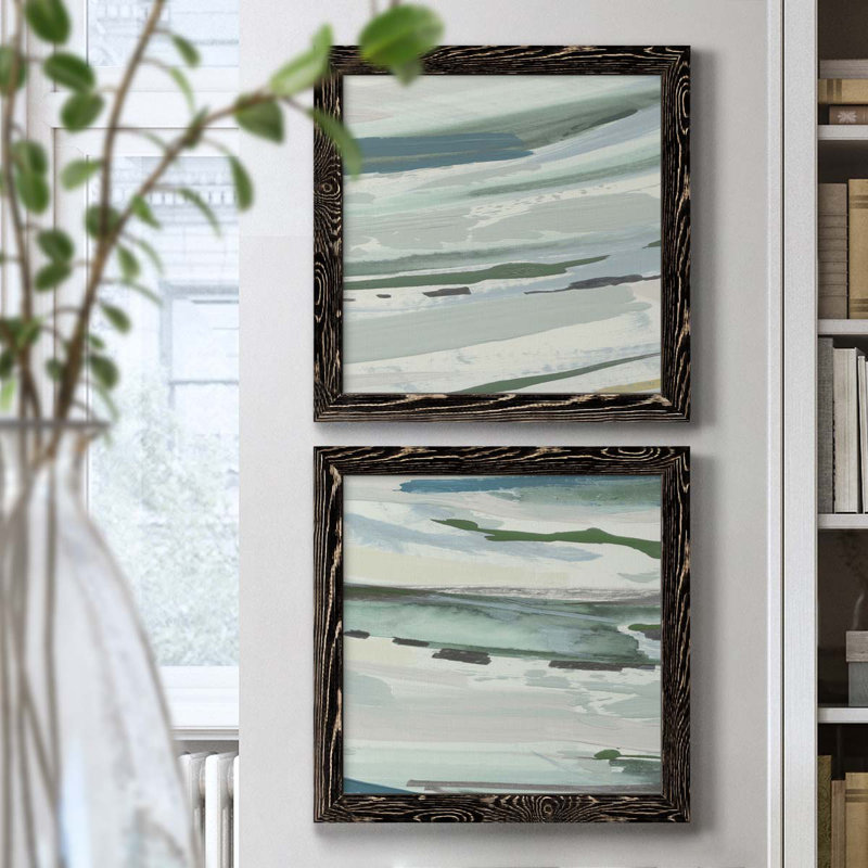 Upstate I - ensemble de 2 peintures, Papier encadré noir, H 17 po x l 34 po x P 1,5 po