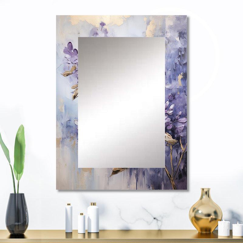 Purple And Gold Pastel Lilac Dreams I - Lilacs Large Mirror, Traditional Decorative Wall Mirror, Printed Metal Art, 32" x 24"
