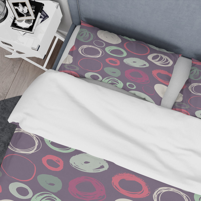 Motif de cercles roses et verts - Ensemble de housse de couette abstrait - Microfibre de polyester