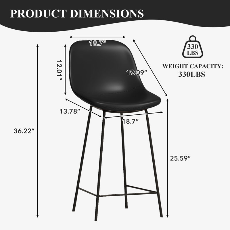 26" Faux Leather Upholstered Bar and Counter Stools, Noir, noir, noir, noir