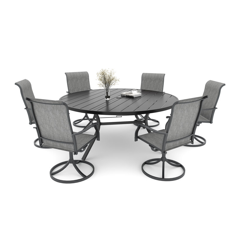 6-person Round Dining Set With Swivel Chairs, Gray