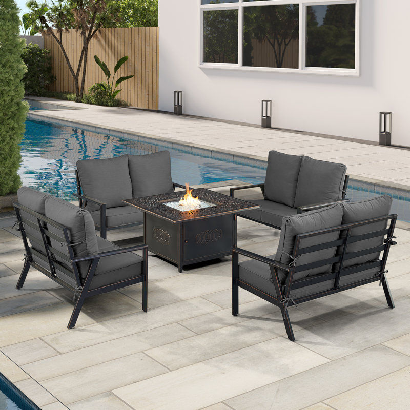 Tetsuya 8 - Person Patio Conversation Set with Cushions, Black