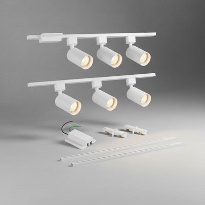 6-Light LED Track Lighting Kit, 6.6FT H-Track Rails, Modern White Ceiling Lights