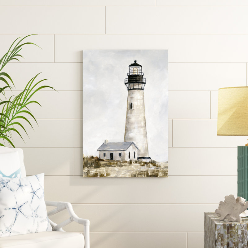 Phare rustique II, H 36 po x l 24 po, Imprimé avec cadre blanc, Blanc
