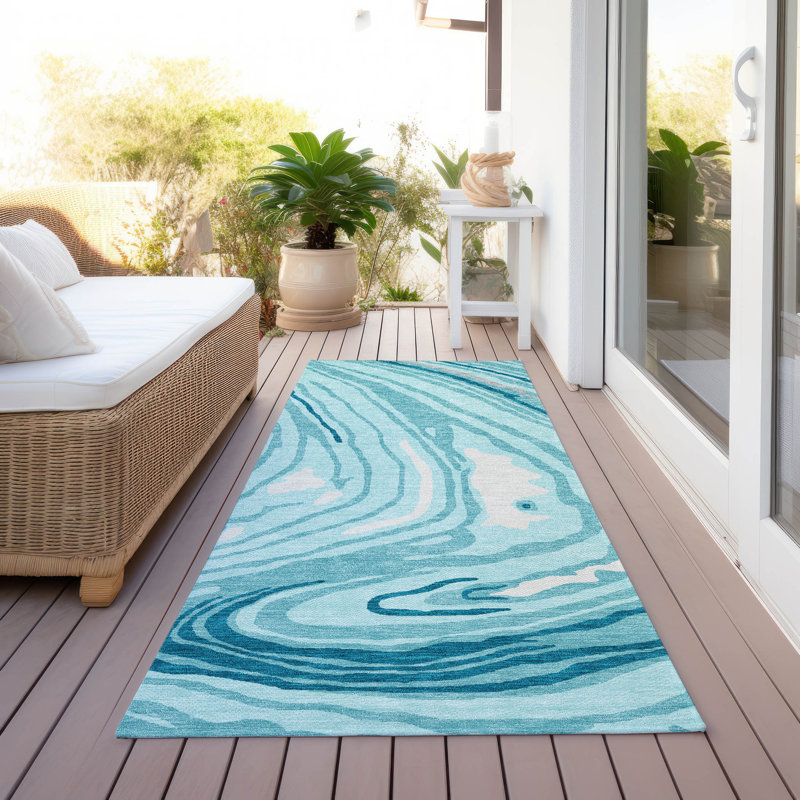 Avelia Teal Washable Indoor-Outdoor Rug - , 2'3" x 7'6"