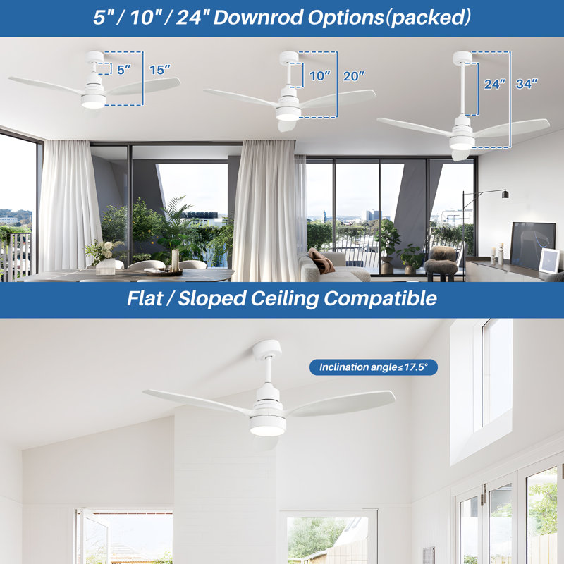 52" Nicola 3 - Blade LED Propeller Ceiling Fan with Remote Control and Light Kit Included, White with White Blades