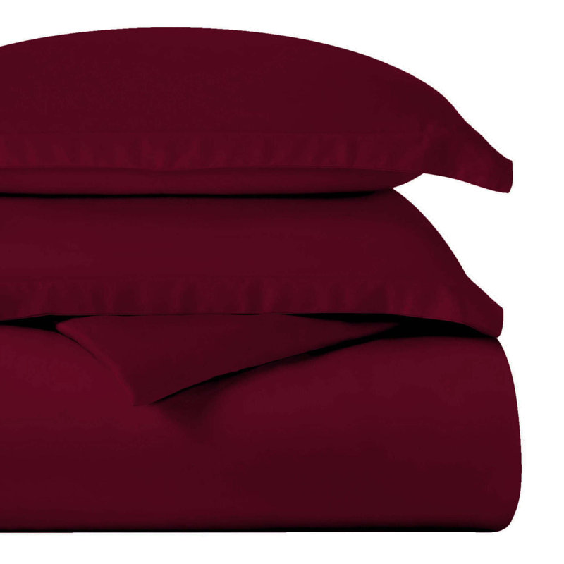 Egyptian Cotton 400 Thread Count Solid Luxury Duvet Cover Set with Pillow Shams, Burgundy, Twin + 1 Sham