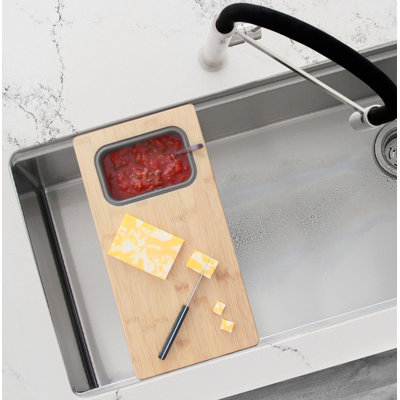 Stylish Bamboo 17-inch Workstation with 1 Container Cutting Board