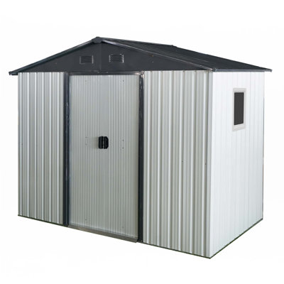 Outdoor Metal Storage Shed With Window And Metal Foundation For Backyard, Patio, Lawn