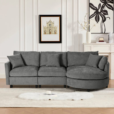 Moxlune 3-Piece Chenille Sectional Sofa With Curved Chaise And Pillows