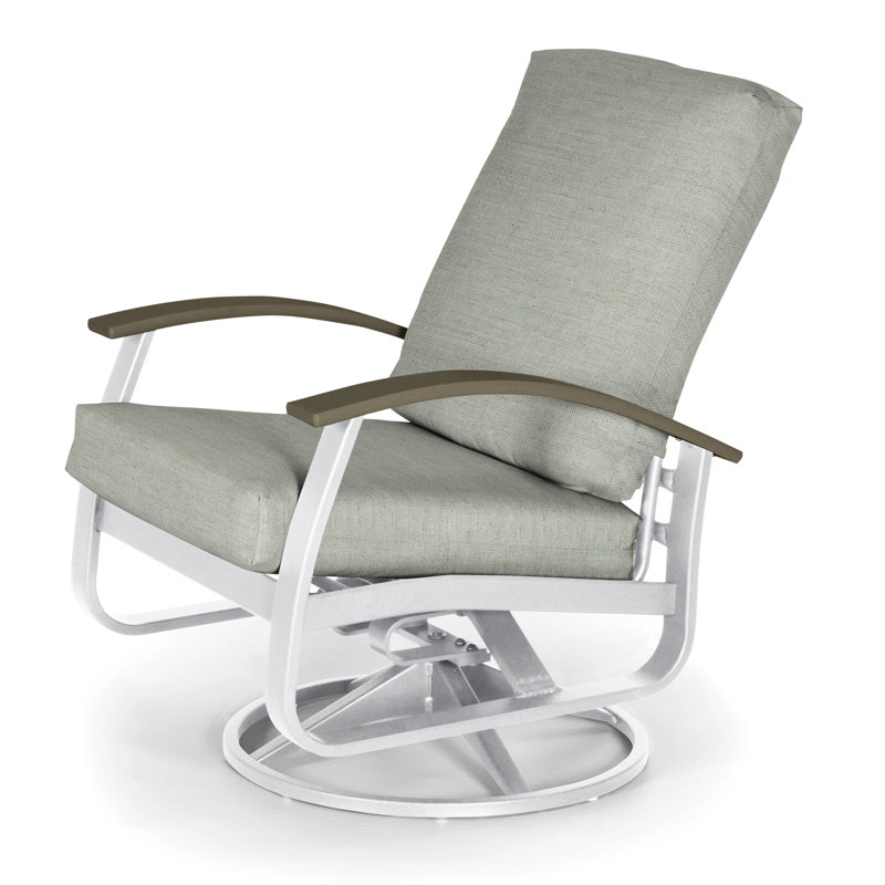Askar Swivel Powder Coated Aluminum Outdoor Lounge Chair, Spectrum Mushroom Sunbrella® Plainweave, Beachwood P40, Gloss White