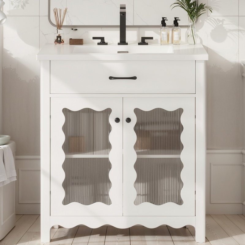 Meuble-lavabo 31 po avec verre trempé, Blanc