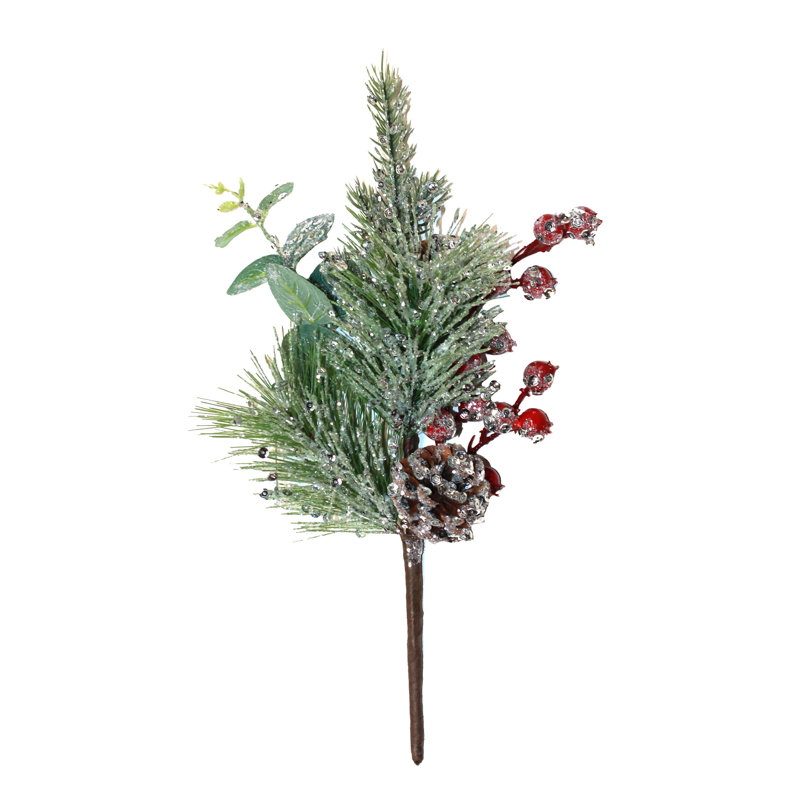 14" Icy Pine Berry Cone Pick