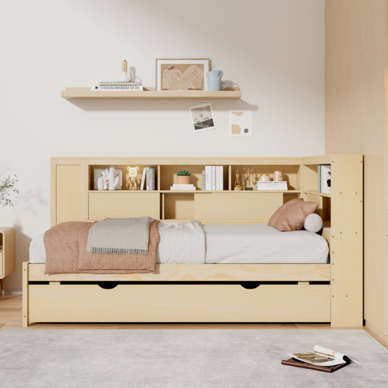 Corner Daybed with USB and Storage, Natural