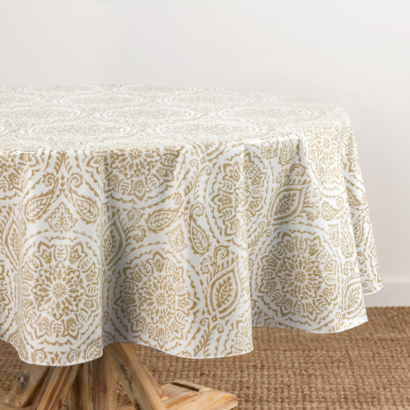 Savannah Paisley Vinyl Tablecloth, 60X84 Oval, Taupe