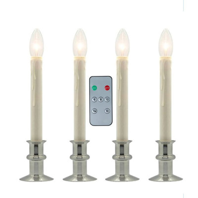Battery Operated Traditional Adjustable Window Candles - With Remote - Set of 4