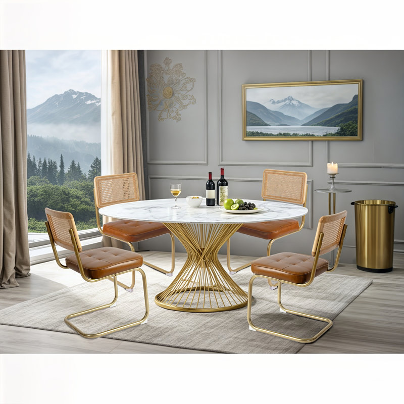 Ensemble de 4 chaises de salle à manger rembourrées en rotin et similicuir
