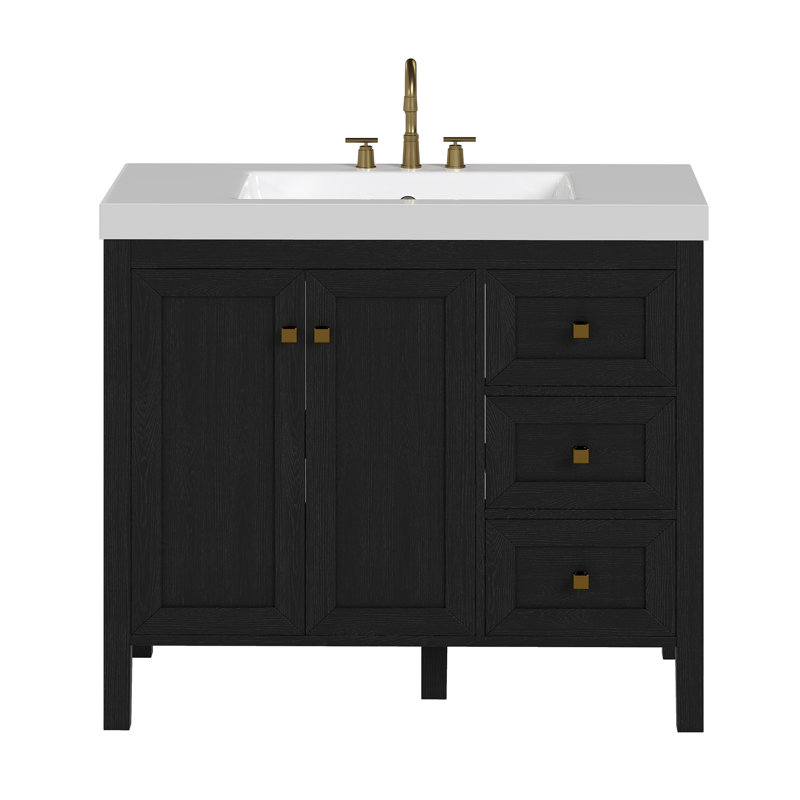 42" Bathroom Vanity With Resin Sink Set, Black