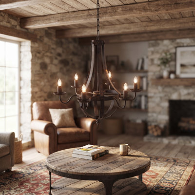 Lustre en métal noir antique 6 lumières 25 ", suspension Farmhouse