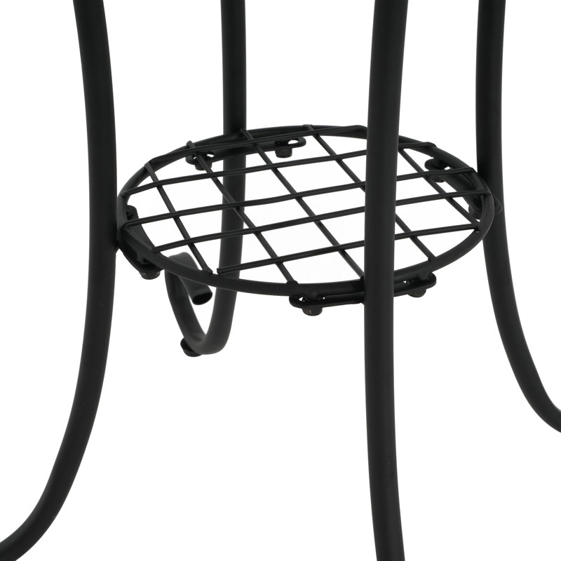 Patio Side Table with Shelf,Blue+Black