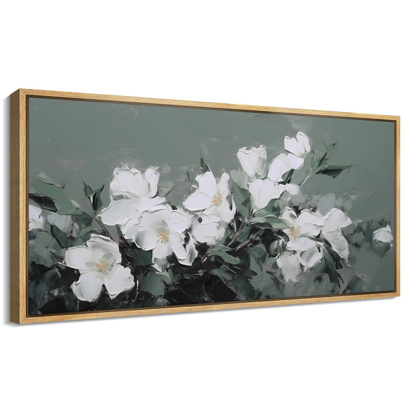 «Flower Blossom Elegance In Bloom White Flowers», reproduction sur toile, H 30 po x l 60 po, Naturel