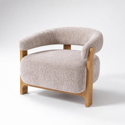 Fauteuil d'appoint moderne en boucle de style milieu du siècle avec structure en bois massif, fauteuil tonneau à accoudoirs incurvés, fauteuil lounge rembourré en peluche avec soutien ergonomique, siège polyvalent