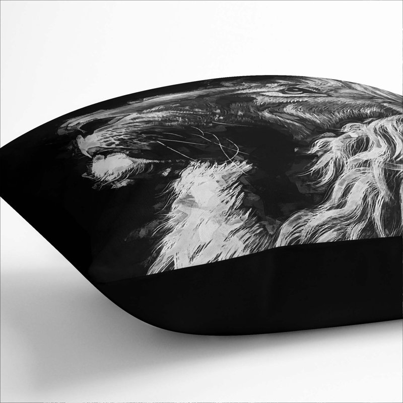 Majestic Lion Cushion with Filling, 55cm H x 55cm W x 20cm D, Black