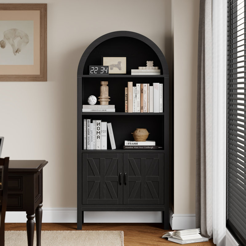70.47*30.9 inch Ghian Arched Display Storage Bookcase with Open Shelves and Cabinet