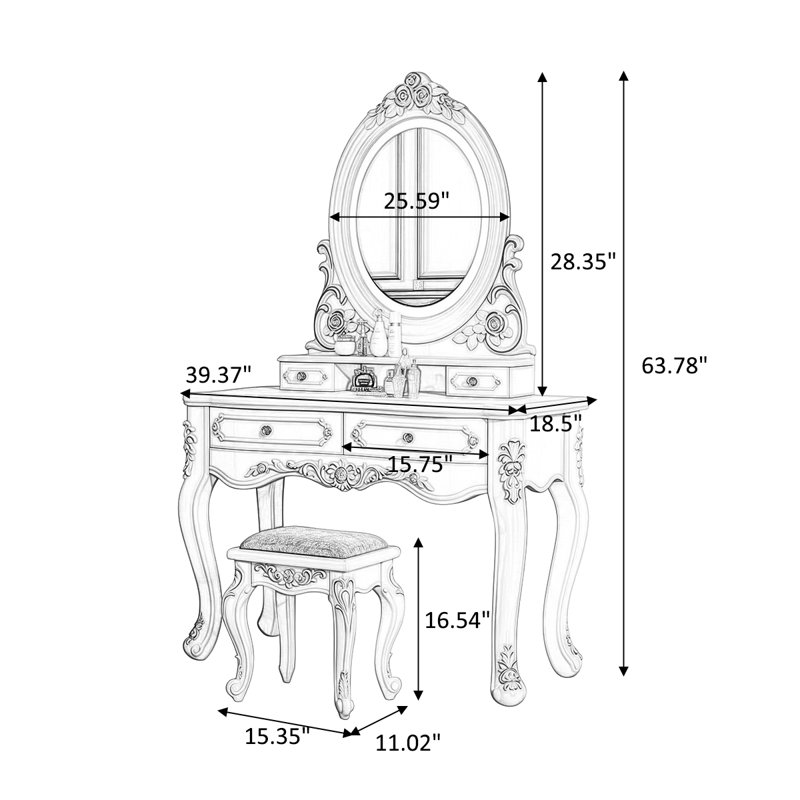 39.37"White Luxurious Vanity Set, 63.78" H x 39.37" W x 18.5" D