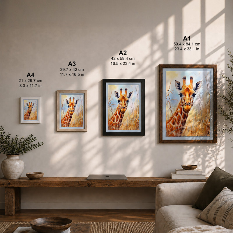 Golden Giraffe Boho 1 Piece Single Picture Frame Wall Art, A1 - 84.1 x 59.4 cm, Black