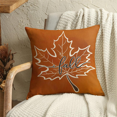 Ensemble de 4 housses de coussin feuille d'érable et citrouille d'automne | Taie d'oreiller décorative orange à carreaux pour la fête de l'Action de grâce