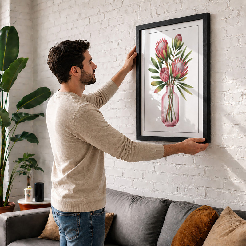 Protea In Blush Botanical - Print, A1 - 84.1 x 59.4 cm, White