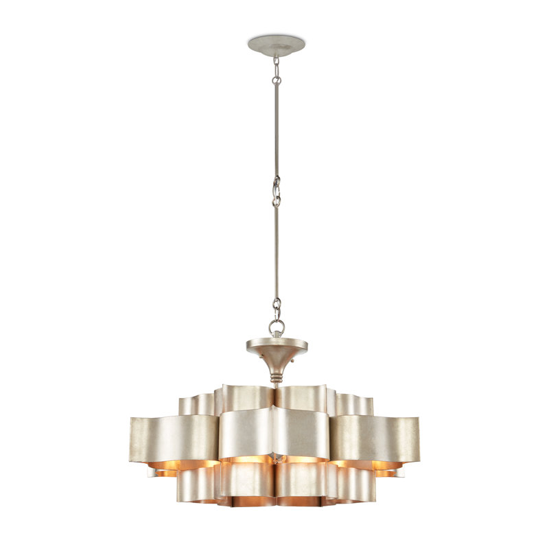 Grand Lotus 6 - Light Chandelier, Contemporary Silver Leaf