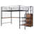 Metal Loft Bed With Desk And Grid, Space Shelves Full Size & Grid In Black. Robust Bedroom Item. Space Saving Lateral Wardrobe Shelving. Versatile L-Shape Reading Desk. 94.1"L X 56"W 67.9"H. Mattress-964280803-964280796